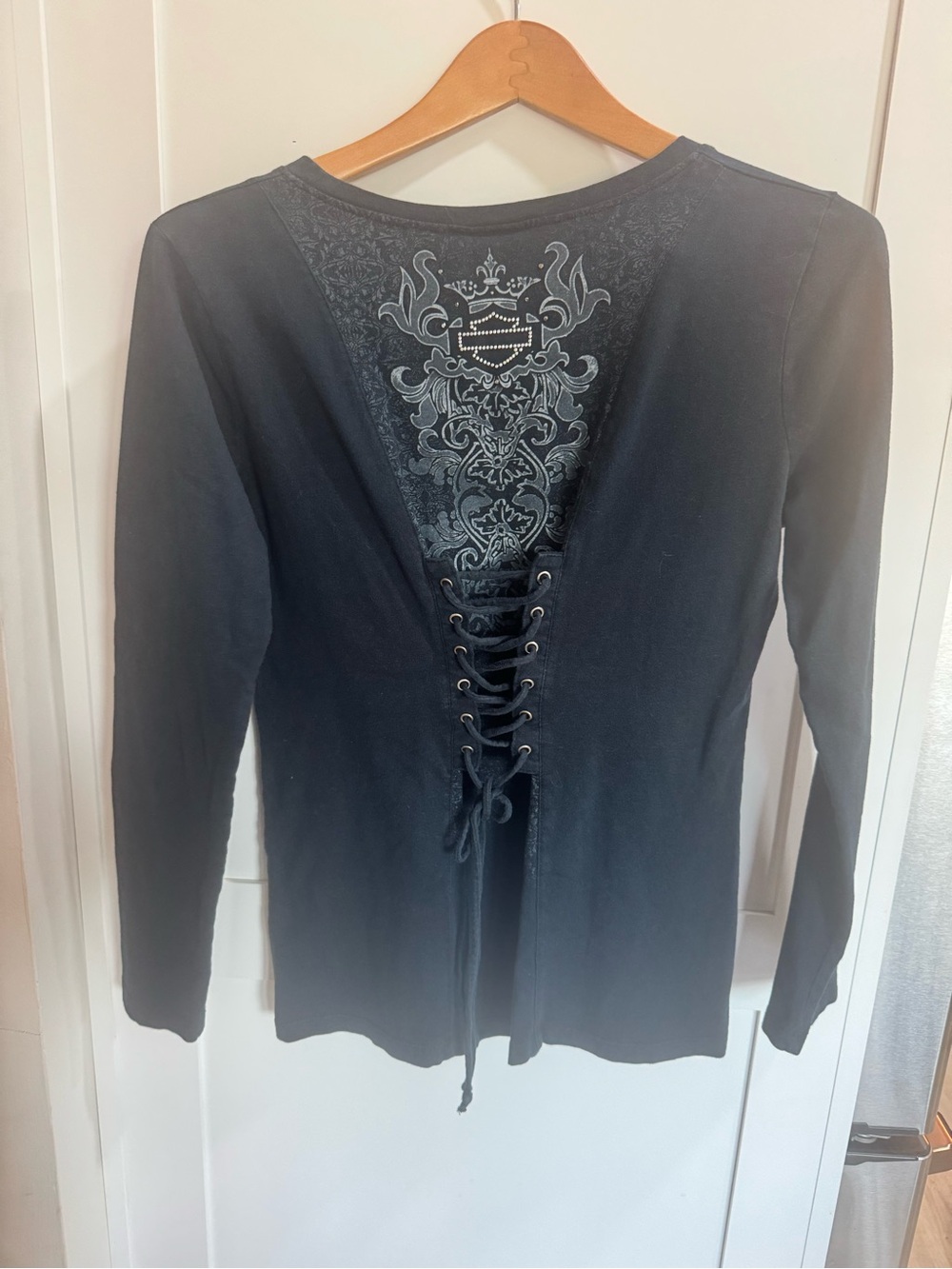 Harley-Davidson Black Long-Sleeve Tee with Lace Up Back